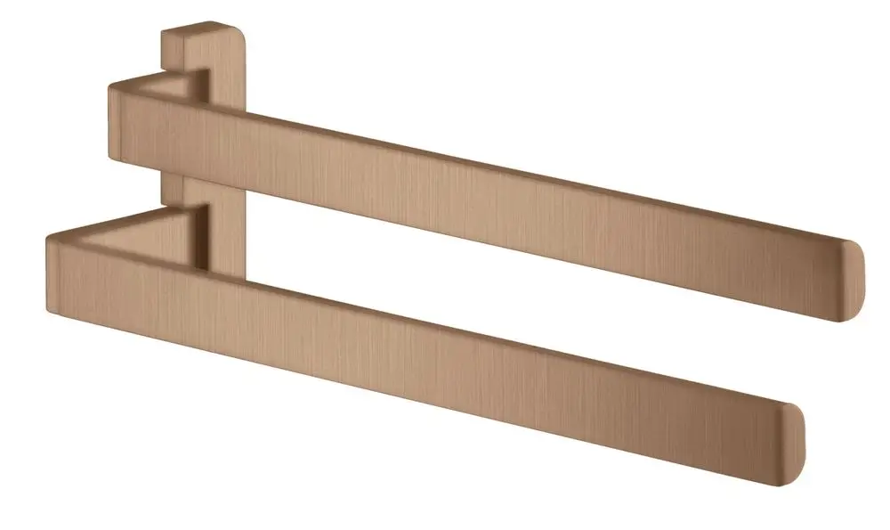 Zweiarmiger Handtuchhalter in gebürstetem Rotgold von AXOR, mit einem schlichten, modernen Design und stabiler Konstruktion zur Wandmontage.